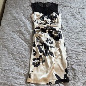 Le Chateau Black and Cream Floral Midi Dress